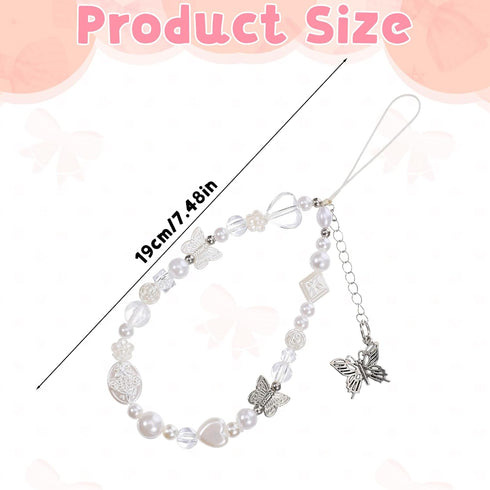 LXUEJIE 1 Pcs Beaded Camera Wrist Strap, Phone Charm Strap, Cute Digital Camera Charm Lanyard, Butterfly Cellphone