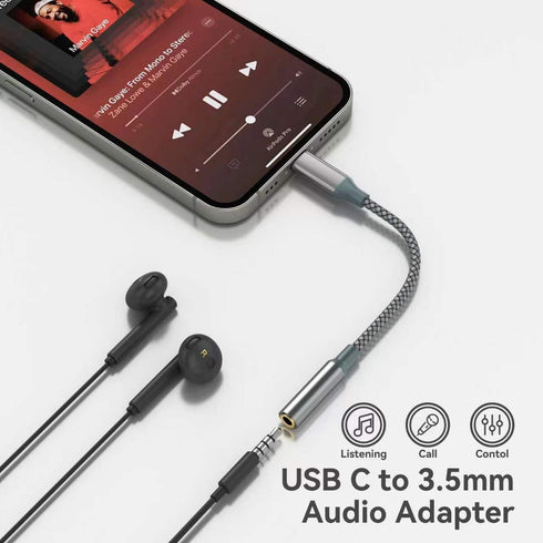 USB C to 3.5mm Audio Dongle Cable (Pack of 2), Type C Headphone Jack Adapter for iPhone 15 Pro Max/Samsung Galaxy