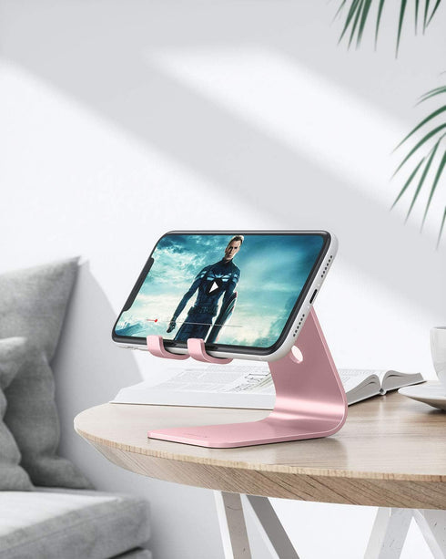 OMOTON Desktop Cell Phone Stand, Aluminum Holder for Mobile Phone and Tablet, Rose Gold