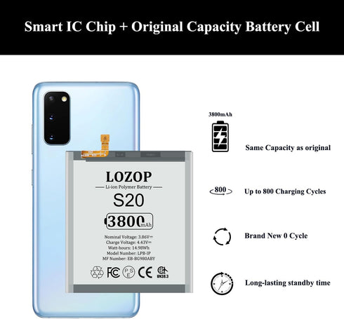 S20 Battery Replacement Kit for Samsung Galaxy S20 SM-980F/SM-G981U/U1/F/B/W with Repair Tools Kit