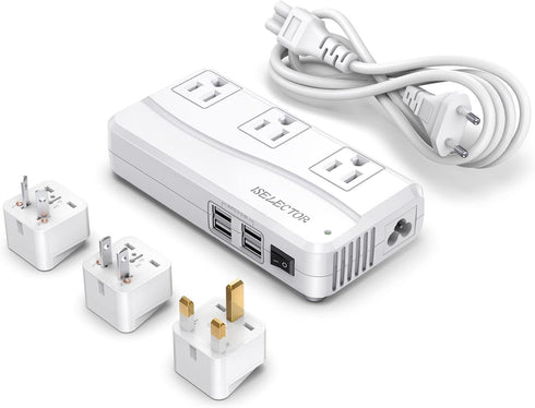 Universal Travel Adapter, 220V to 110V Voltage Converter with 6A 4-Port USB Charging for 150+ Countries