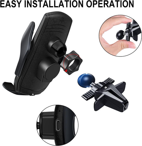 Wireless Car Charger, Qi 15W Fast Charging Automatic Clamping Phone Holder for iPhone 13/12 Pro Max/Samsung Galaxy