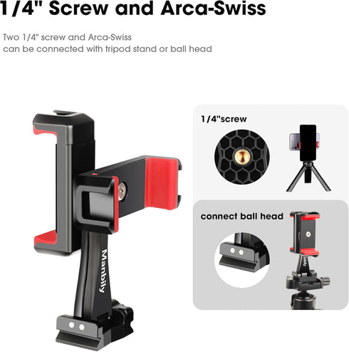 Manbily 360 4 Phone Tripod Mount Adapter, Rotatable Dual Cell Phone Holder Clip, Adjustable Clamp with Cold Shoe