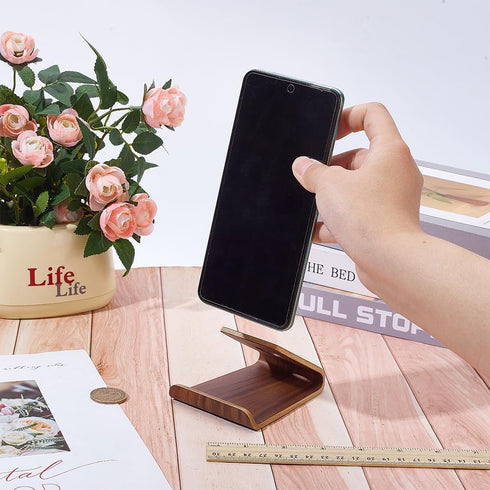 HOBBIESAY 2.95 Inch Walnut Wood Cell Phone Holder Smartphone Stand Desk Phone Mount Cellphone Cradle Handcrafted Wooden