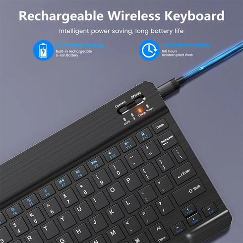 Ultra-Slim Bluetooth Keyboard, Portable Mini Wireless Rechargeable for Apple iPad, iPhone, Samsung Tablet (10 inch