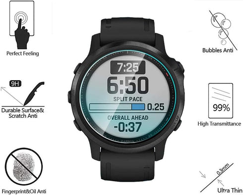 AKWOX Tempered Glass Screen Protector for Garmin Fenix 6S, Pack of 4, 0.3mm 2.5D High Definition 9H