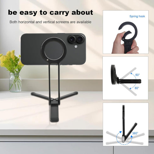 Keledz 16/15/14/13/12 Magnetic Pocket Phone Tripod Foldable for iPhone Plus Pro Max Series, Aluminium Smartphone Mini