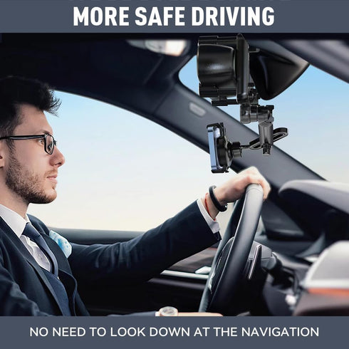 Rearview Mirror Phone Holder for Car, 360° Rotatable Anti-Shake Design for All Phones and Cars