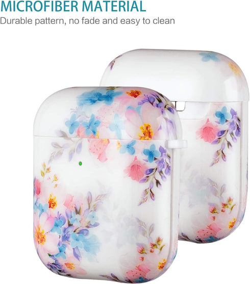 Lokigo Airpod Case for 2nd/1st Generation, Hard Cover Charging Case with Keychain, Front LED Visible, Color Flowers