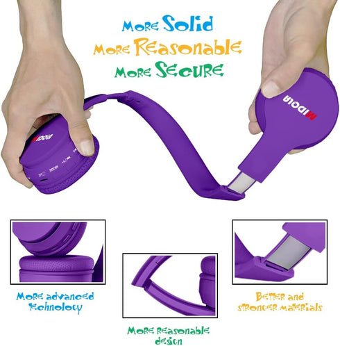 Kids Bluetooth Headphones 5.3 Wireless, 60H Play Time, Volume Limit 85/110dB, Over Ear, Foldable, Purple