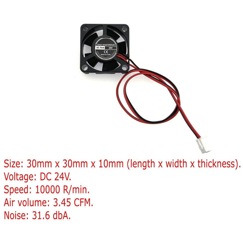 JZK 2PCS 30x30x10mm 24V 3010 3.45 31.6 10000 24V, 1.18x1.18x0.39 inches, 3D Mini Silent Cooling Fan, DC Brushless Fan
