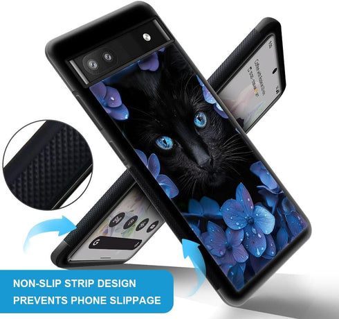 CARLOCA Google Pixel 7a Case, Black Mumbai Clivia Cat, Hard Acrylic Shockproof Phone Case