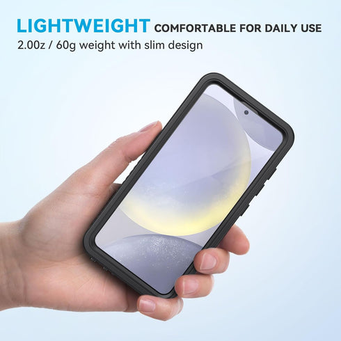 Lanhiem Samsung Galaxy S24 Case, Rugged Shockproof Cover, IP68 Waterproof with Built-in Screen Protector, Black/Clear