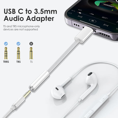 USB C to 3.5mm Jack Audio Adapter 2 Pack USB Type C to Headphone Aux Jack Adapter Dongle Cord Compatible with iPhone 15 Pro Max, Samsung Galaxy S24 S23 Ultra, iPad Pro, MacBook