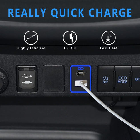 Car Charger PD QC3.0 Fast Charge Type C USB Port Socket with LED Light Show for Toyota (Blue-1.3x0.9inch)