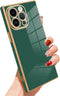 SAKUULO iPhone 13 Pro Case, Green Cute Gold Plating, Soft TPU Shockproof, Full Camera Protection Bumper Cover