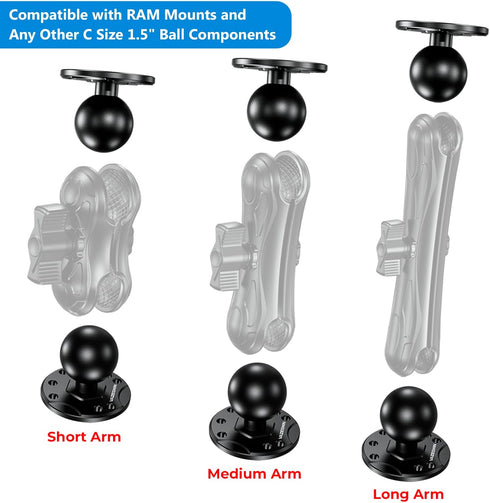 1.5" Ball Mount with Aluminum Alloy Round Plate, Universal Mounting Base with AMPS Holes for Garmin, Lowrance,
