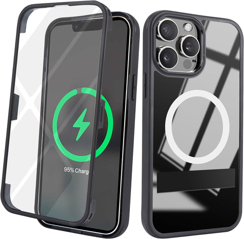iPhone 13 Pro Max Case with Built-in Screen Protector, Magnetic, Magsafe, Stand, Black - Ultimate Protection!