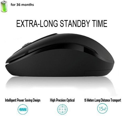 MiraCase Comfortable 2.4 GHz Long Range Silent Wireless Mouse, 1600 DPI, 30ft Working Distance, Battery Included (Black)