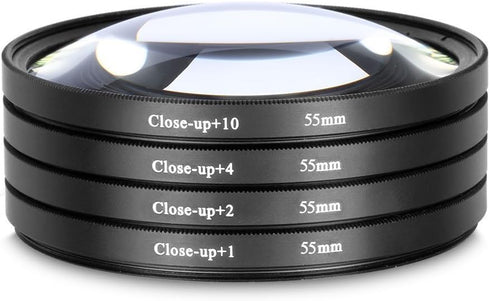 55mm Close-Up Filter Set (+1, 2, 4, +10 Diopters) Magnification Kit for Sony Alpha a7 Series Cameras with 28-70mm Lens