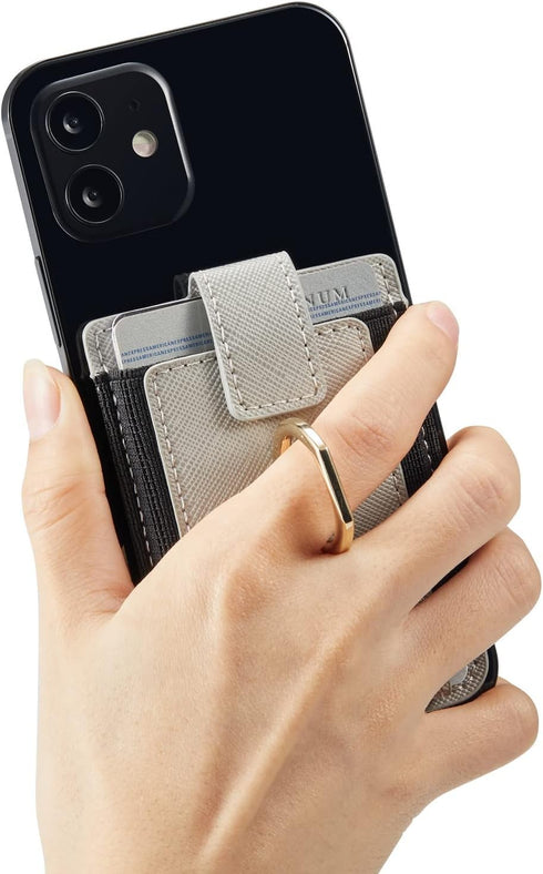 Phone Card Holder with Ring Grip for Back of Phone, Adhesive Stick-on Wallet Pocket for iPhone, Android and Smartphones