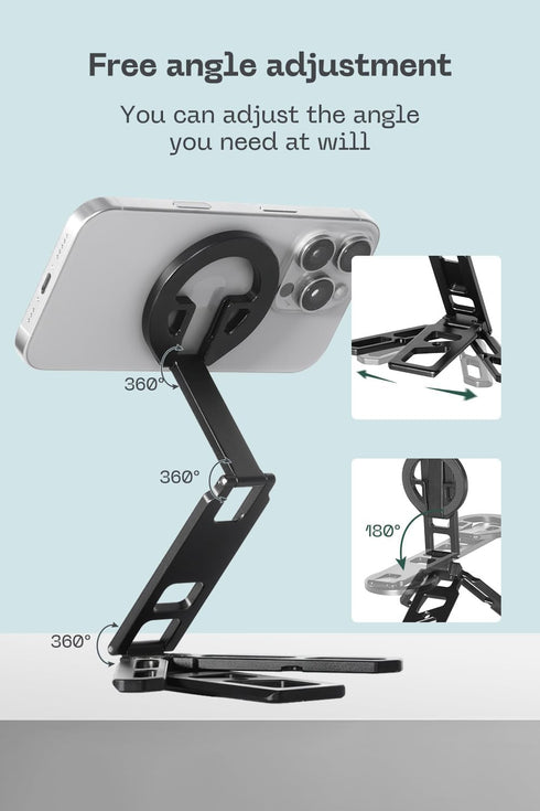 FANAUE 360 Magnetic Tripod Mount - Adjustable Aluminum Stand, Portable Foldable Design, Strong Magnetic Compatible
