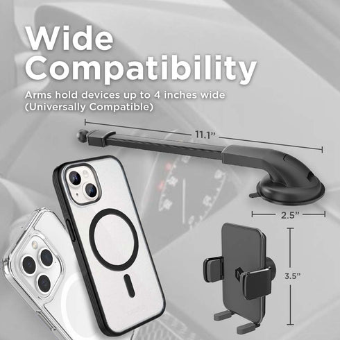 Phone Holder for Car Dash & Windshield, Flexible Gooseneck Phone Mount with Cradle Feet & Adjustable Holder Grips,