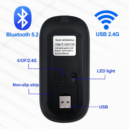 Wireless Bluetooth Mouse for iPad/MacBook Pro/Air/Laptop/PC, Rechargeable Silent Mouse Portable Slim for Surface