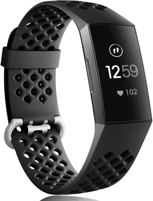 Wepro Black Band Compatible with Fitbit Charge 4/3 for Men and Women, Waterproof Breathable Sport Strap, Small