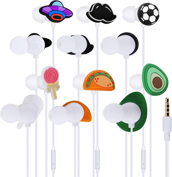 QearFun Cartoon Silicone Earbuds for Kids, 6pcs Different Pattern, Wired Earbud & in-Ear Headphones Gift for School
