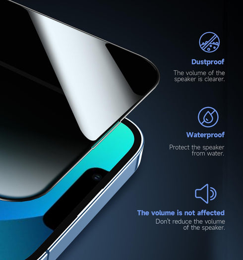 MAGIC JOHN Privacy Glass Screen Protector 2 Pack for iPhone 13/13 Pro/14, 6.1", Bubble-Free, Easy Install, Auto