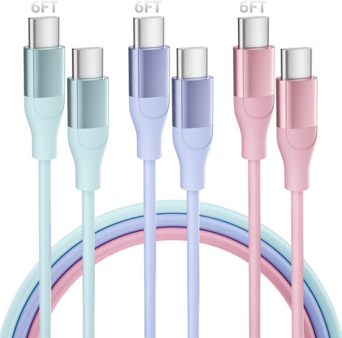 USB C to USB C Cable 3 Pack 6FT 60W, Fast Charging Cord for iPhone 15 Pro Plus, iPad, MacBook, Samsung, LG