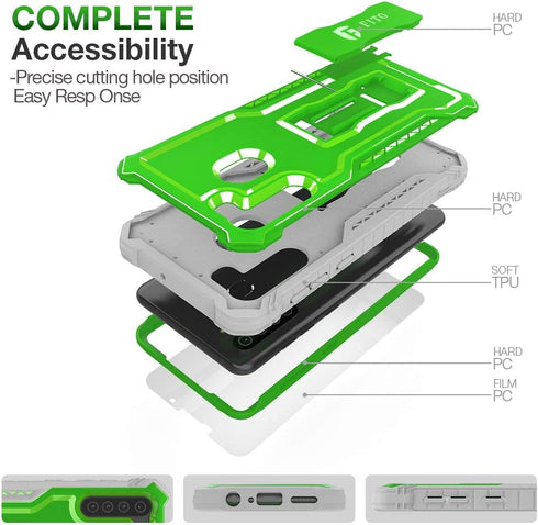 FITO Samsung Galaxy A21 Case, Dual Layer Shockproof Heavy Duty Case with Screen Protector, Built-in Kickstand (Green)