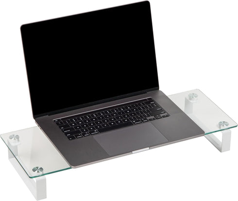 Contemporary Clear Glass Monitor Stand - Stylish Desktop Organizer and Laptop Riser