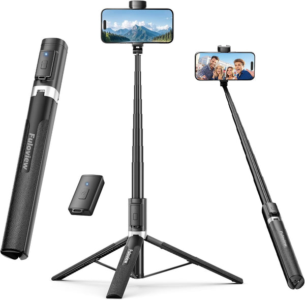 Fuloview Selfie Stick Travel Tripod for iPhone Wireless Remote for Selfies, Extendable Selfie
