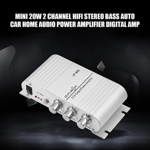 Portable Mini HiFi Stereo Amplifier, 20W 2 Channel Stereo Bass Auto Car Home Audio Power Amplifier for Phone, MP3,