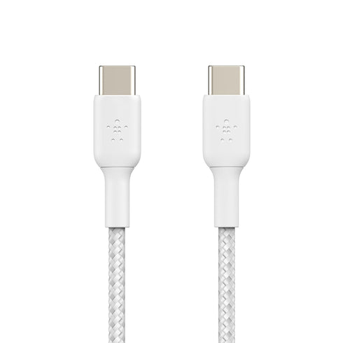 Belkin BoostCharge Braided USB-C to USB-C Cable (1M/3.3ft) for iPhone 15, iPhone 15 Pro, iPhone 15 Pro Max, iPhone 15 Plus, Galaxy S23, S22, Note10, Note9, Pixel 7, Pixel 6, iPad Pro, & More - White