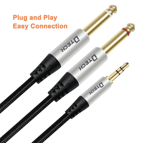DTECH 3.5mm to 1/4 Adapter Audio Stereo Cable TRS, 3ft Y Splitter for Guitar AMP Aux Cord, Dual Quarter Inch TS 6.35mm