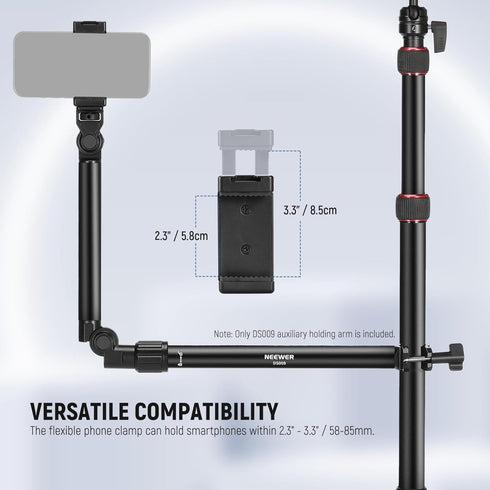 NEEWER Overhead Camera Mount Arm with Phone Clip, 22"/56cm 180°&360° Flexible Holding Arm for Desk Stand, Fits