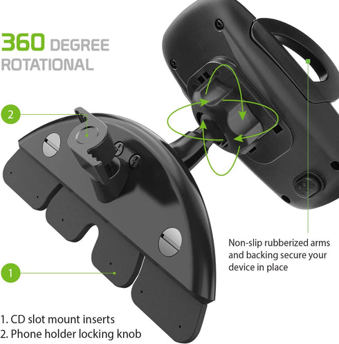 Cellet Universal CD Slot Phone Mount, 360° Rotating Car Phone Holder with Secure CD Slot Base
