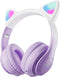 Kids Bluetooth Headphones, Wireless Over-Ear Headphones with Microphone, Cat Ear Design for Girls, Purple