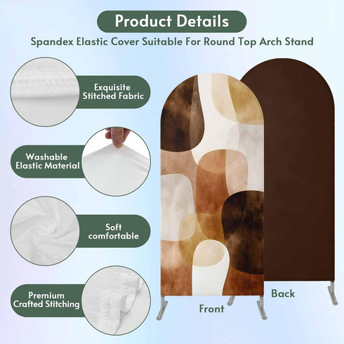 LFoveYuamer 7.2 Ft Arch Backdrop Cover, Brown Geometric Decorative Wedding Arch Covers Spandex Fitted, Middle Century