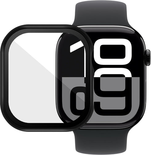 Case Compatible with Apple Watch Series 10 42mm, PC Bumper with Tempered Glass Screen Protector, Black