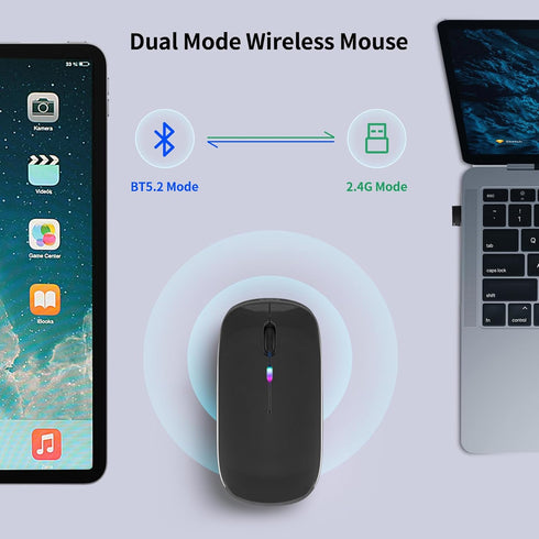 Wireless Bluetooth Mouse, Rechargeable LED Dual Mode Mouse (Bluetooth 5.2 and USB Receiver), Portable Silent Mouse for