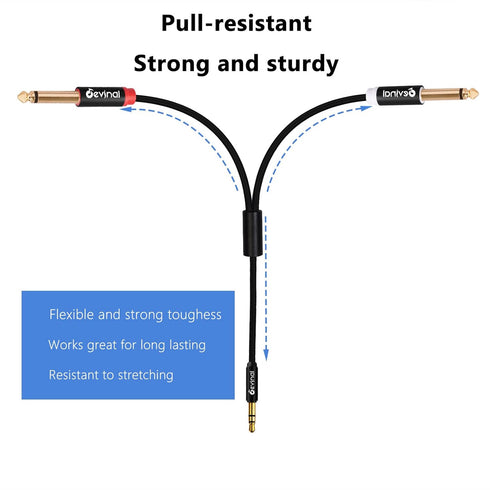 Devinal 3.5mm TRS to Dual 1/4" (6.35mm) TS Y-Cable, 1/8" to Two 6.35mm Mono Stereo Splitter Cord, 3FT