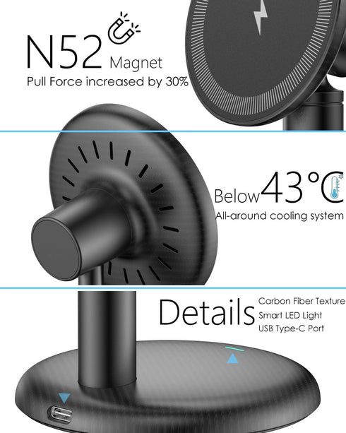 Utotrip 17/Air/16/15/14/13/12,15W Mag-Safe Charger Stand for iPhone Fast Charging,Wireless Charging Pad Compatible