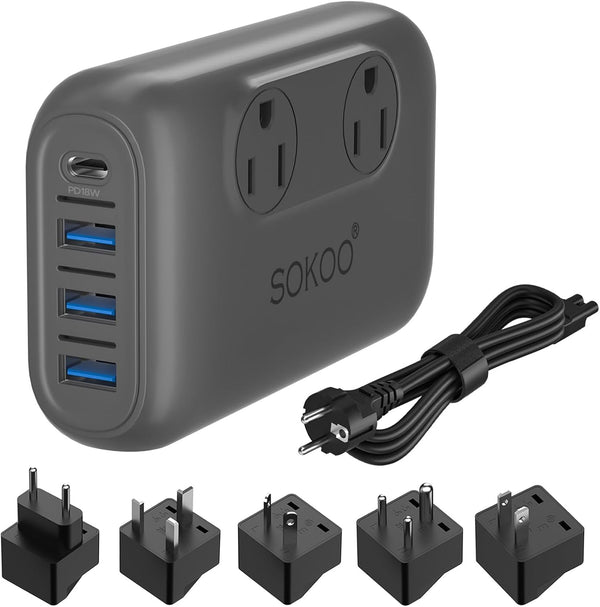 SOKOO 230-Watt Step Down Voltage Converter 100-220V to 110V, International Power Adapter for 150 Countries, USB Charger