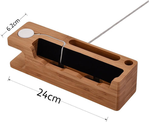 MOOZO Bamboo Wood Desktop Charging Dock Station Charger Holder for iPhone 16 15 14 13 12 11 Pro Max Apple Watch