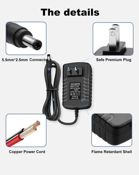 DC 12 Volt 1.5 Amp Switching Power Supply, AC to DC 12V Adapter with Multiple Tips