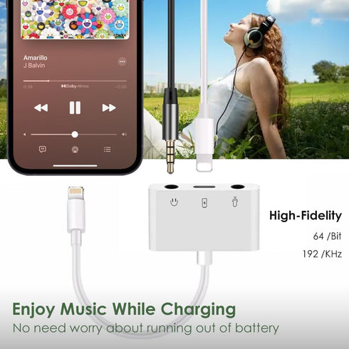 Microphone & 3.5mm Headphone Adapter for iPhone, Lightning to Audio & MIC Adapter for Live-Streaming with Charging Port
